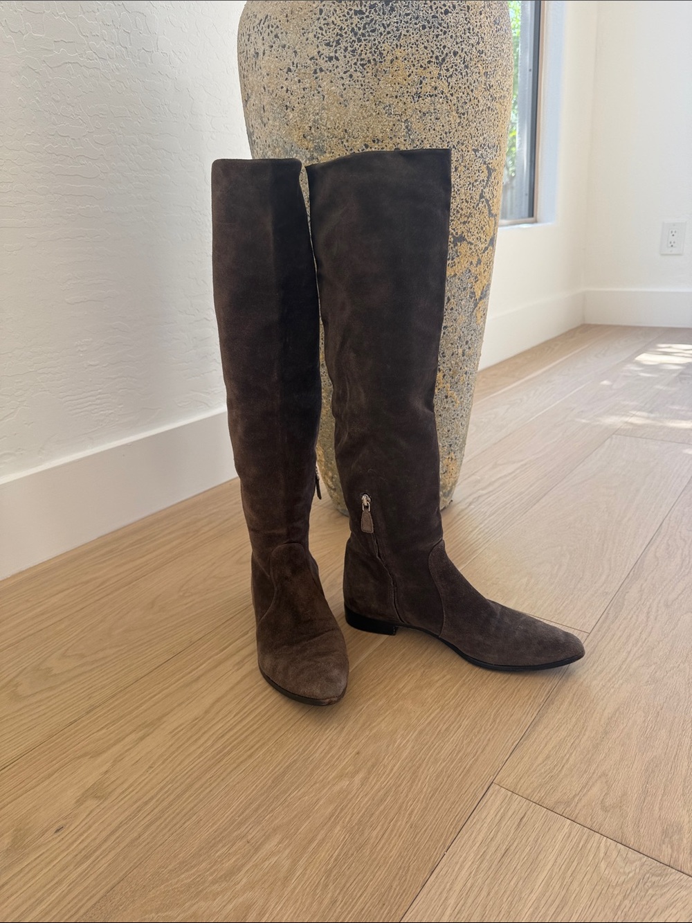 Prada Dark Brown Suede -Knee High boot ,side Zip size 39.5 $1600